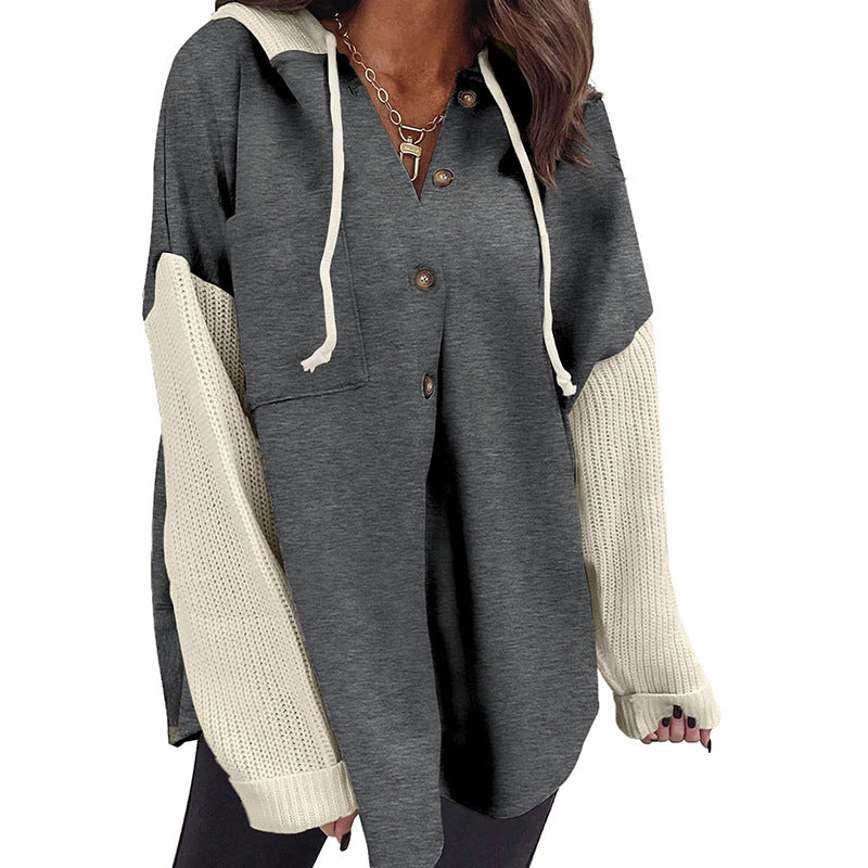 Fall Winter Women Clothing Sweater Patchwork Hoodie Casual Coat for Women